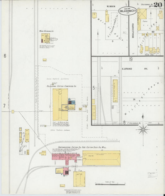 Sanborn Fire Insurance Map from Oklahoma City, Oklahoma County, Oklahoma (1901), Sheet #0020 - Historic Sanborn Fire Insurance Map Print, vintage old map wall art, antique decor, genealogy gift, Oklahoma City Oklahoma map