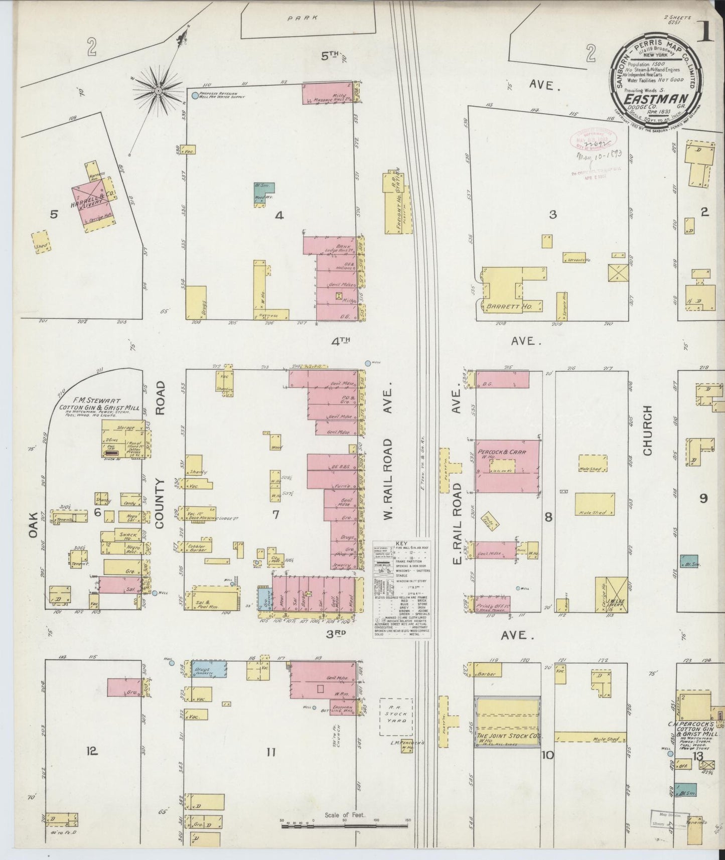 Sanborn Fire Insurance Map from Eastman, Dodge County, Georgia (1893), Sheet #0001 - Complete Map Set gallery image, historic Sanborn map, vintage wall art, Georgia Georgia
