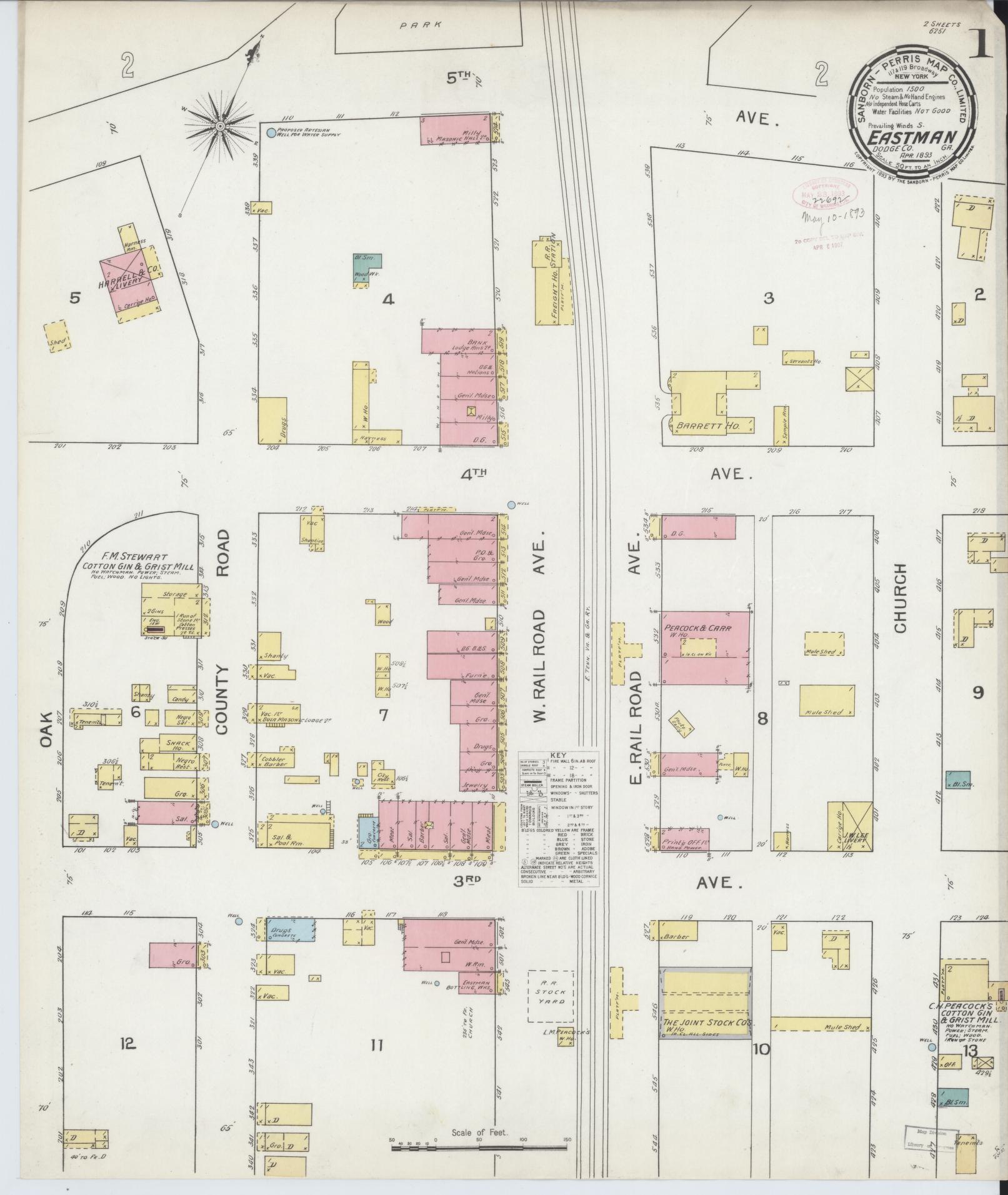 Sanborn Fire Insurance Map from Eastman, Dodge County, Georgia (1893), Sheet #0001 - Complete Map Set gallery image, historic Sanborn map, vintage wall art, Georgia Georgia