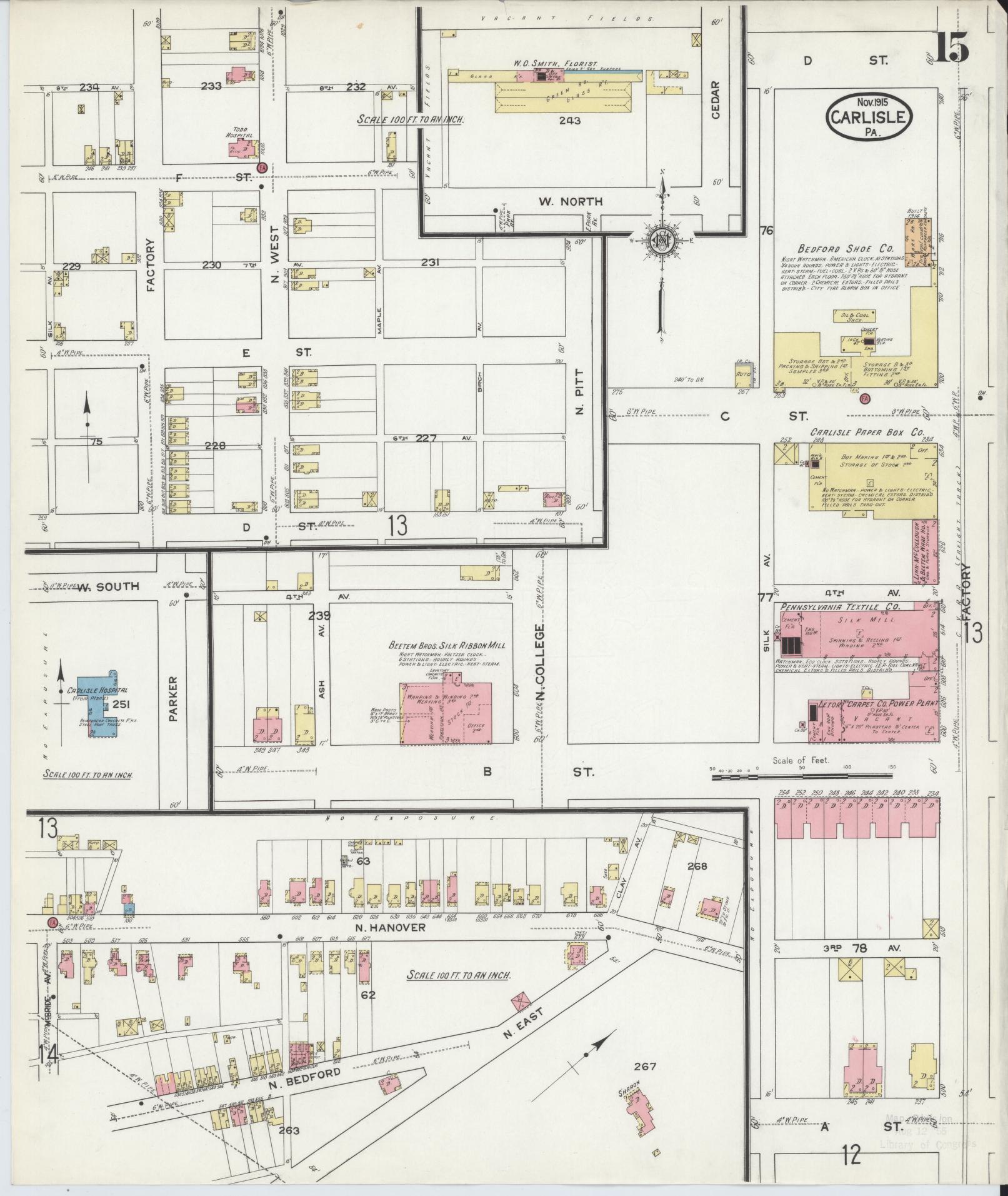 Sanborn Fire Insurance Map from Carlisle, Cumberland County, Pennsylvania (1915), Sheet #0015 - Historic Sanborn Fire Insurance Map Print, vintage old map wall art, antique decor, genealogy gift, Pennsylvania Pennsylvania map