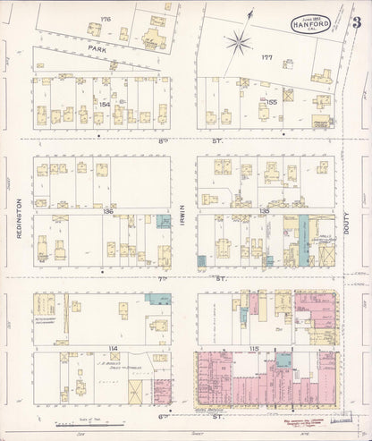 Sanborn Fire Insurance Map from Hanford, Kings County, California (1892), Sheet #0003 - Complete Map Set gallery image, historic Sanborn map, vintage wall art, California California