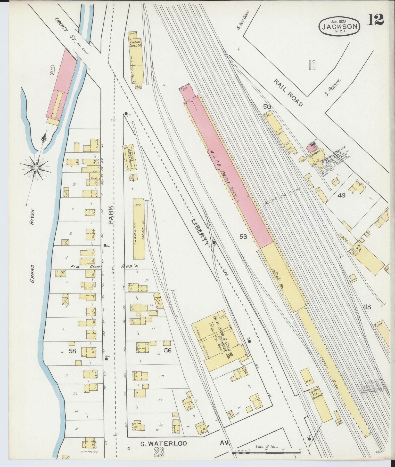 Sanborn Fire Insurance Map from Jackson, Jackson County, Michigan (1893), Sheet #0012 - Complete Map Set gallery image, historic Sanborn map, vintage wall art, Michigan Michigan