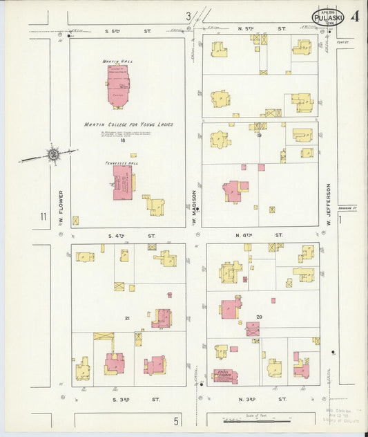 Sanborn Fire Insurance Map from Pulaski, Giles County, Tennessee (1916), Sheet #0004 - Historic Sanborn Fire Insurance Map Print, vintage old map wall art, antique decor, genealogy gift, Tennessee Tennessee map