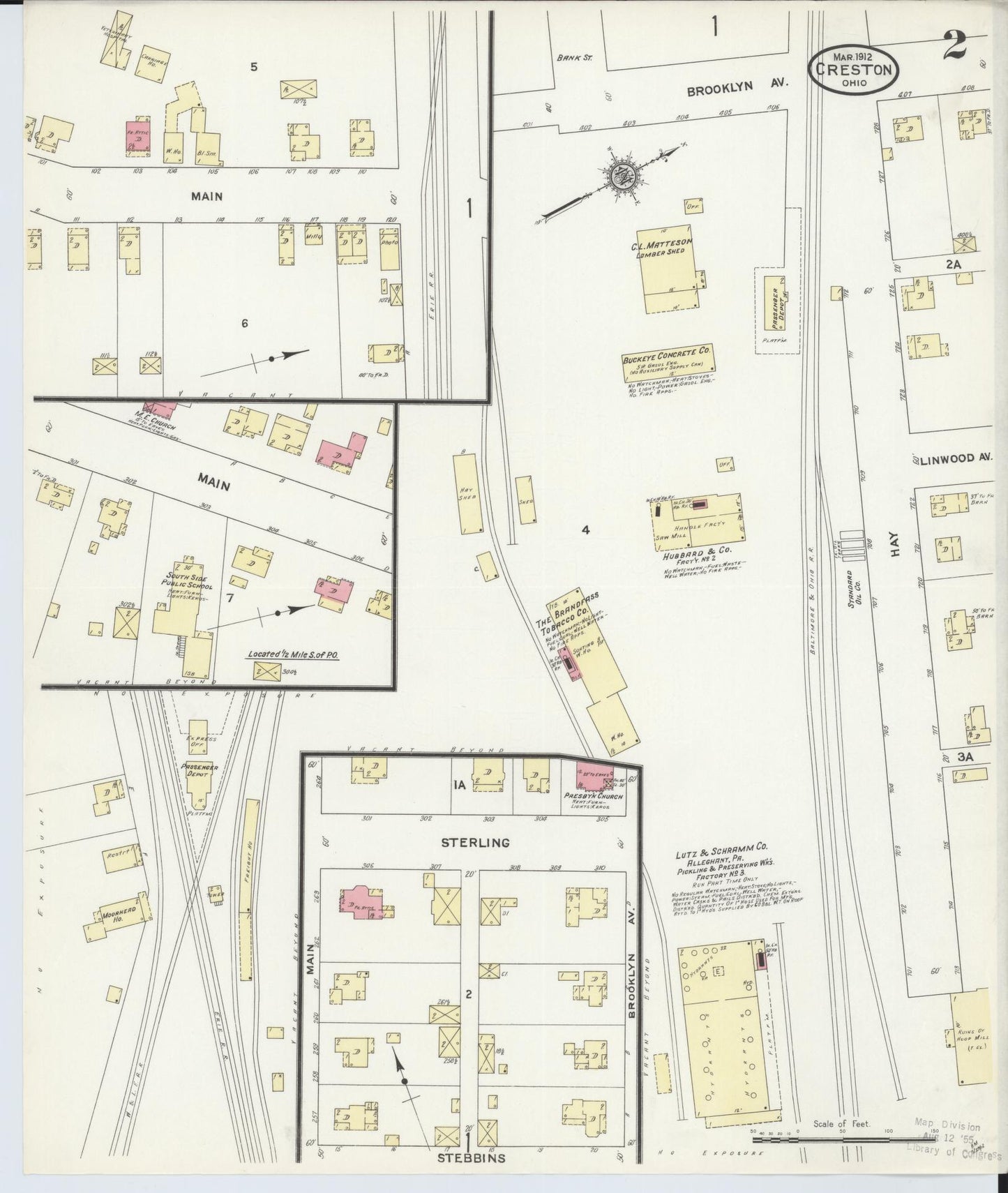 Sanborn Fire Insurance Map from Creston, Wayne County, Ohio (1912), Sheet #0002 - Historic Sanborn Fire Insurance Map Print, vintage old map wall art, antique decor, genealogy gift, Ohio Ohio map