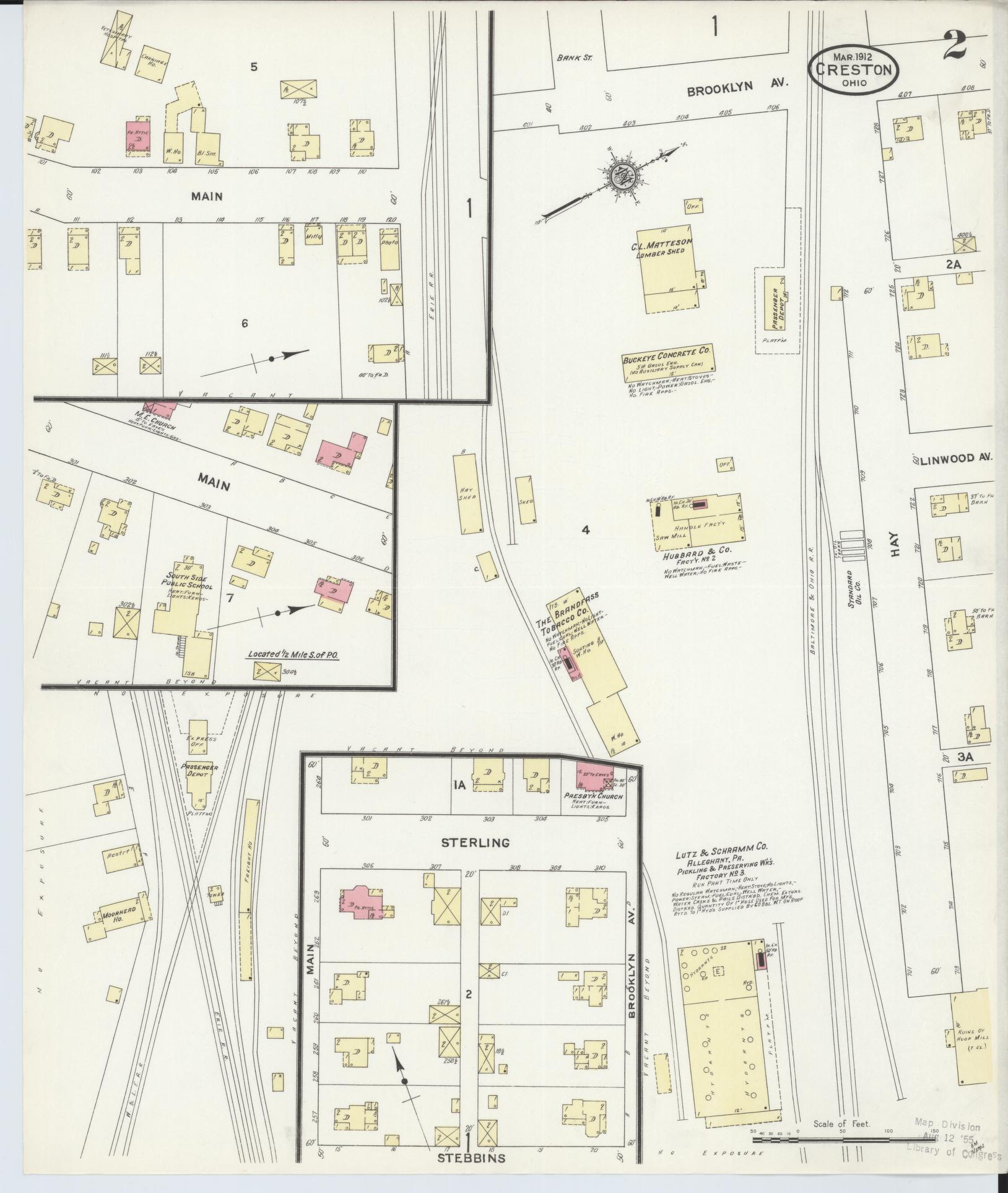 Sanborn Fire Insurance Map from Creston, Wayne County, Ohio (1912), Sheet #0002 - Historic Sanborn Fire Insurance Map Print, vintage old map wall art, antique decor, genealogy gift, Ohio Ohio map