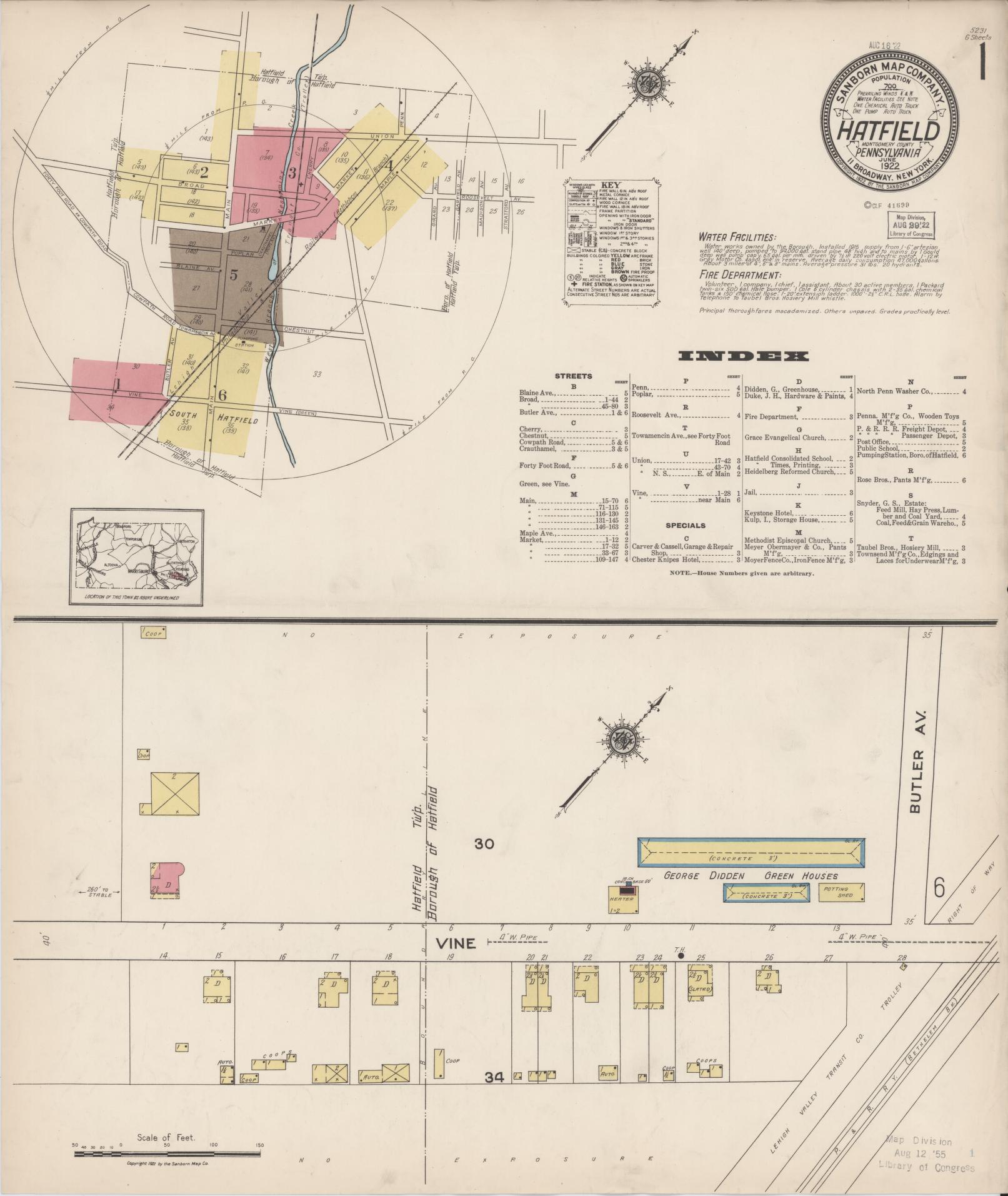 Sanborn Fire Insurance Map from Hatfield, Montgomery County, Pennsylvania (1922), Sheet #0001 - Complete Map Set gallery image, historic Sanborn map, vintage wall art, Pennsylvania Pennsylvania