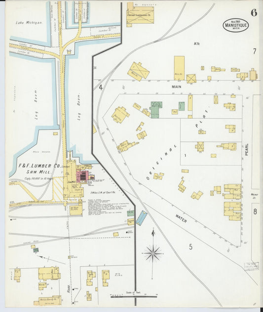 Sanborn Fire Insurance Map from Manistique, Schoolcraft County, Michigan (1900), Sheet #0006 - Historic Sanborn Fire Insurance Map Print, vintage old map wall art, antique decor, genealogy gift, Michigan Michigan map