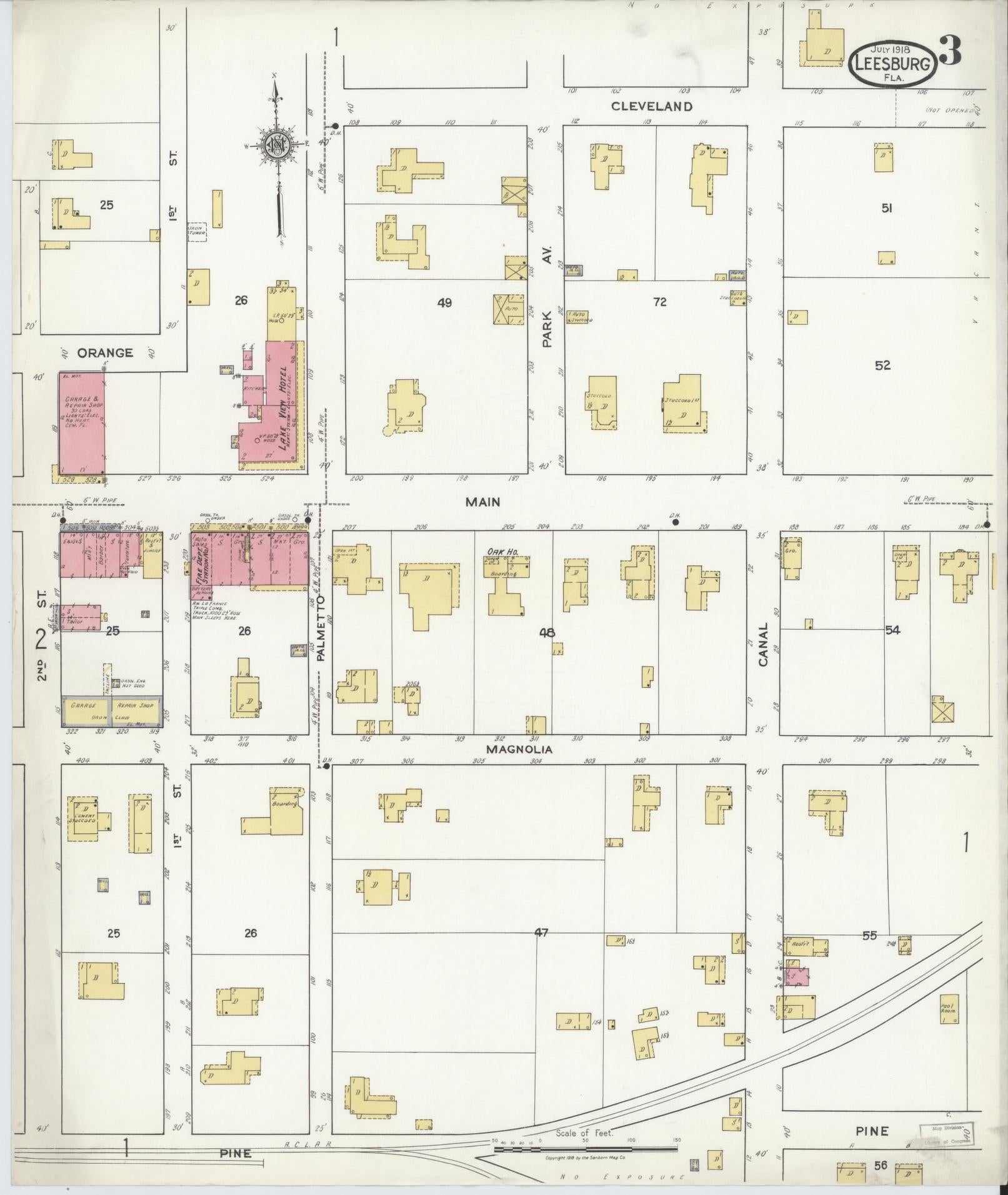 Sanborn Fire Insurance Map from Leesburg, Lake County, Florida (1918), Sheet #0003 - Historic Sanborn Fire Insurance Map Print, vintage old map wall art, antique decor, genealogy gift, Florida Florida map