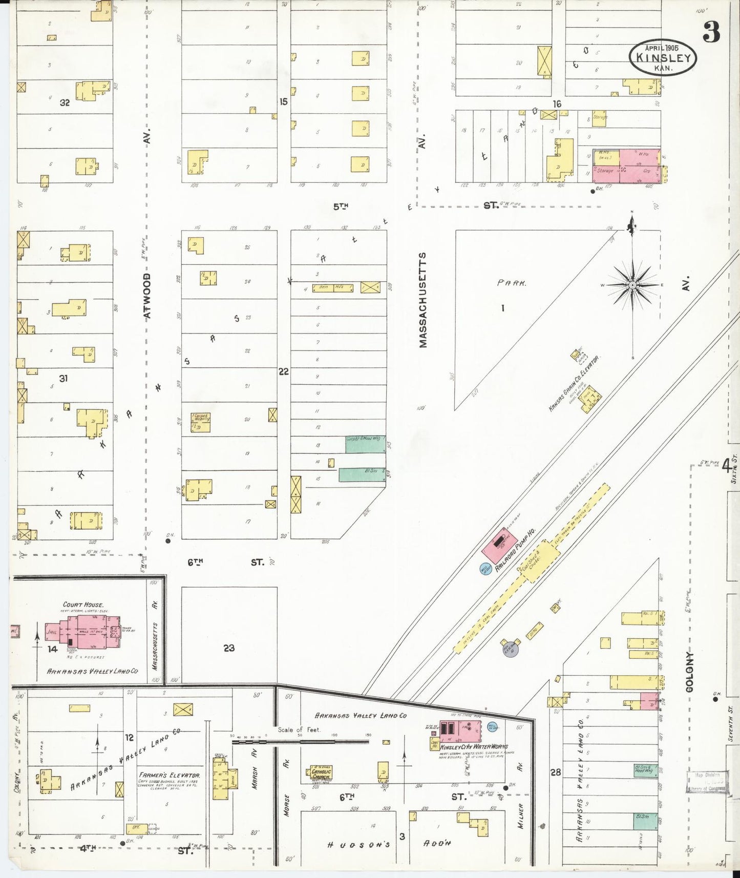 Sanborn Fire Insurance Map from Kinsley, Edwards County, Kansas (1905), Sheet #0003 - Historic Sanborn Fire Insurance Map Print, vintage old map wall art, antique decor, genealogy gift, Kansas Kansas map