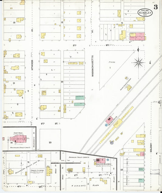Sanborn Fire Insurance Map from Kinsley, Edwards County, Kansas (1905), Sheet #0003 - Historic Sanborn Fire Insurance Map Print, vintage old map wall art, antique decor, genealogy gift, Kansas Kansas map