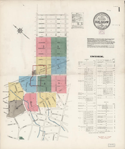 Sanborn Fire Insurance Map from Burlingame, San Mateo County, California (1913), Sheet #0001 - Historic Sanborn Fire Insurance Map Print, vintage old map wall art, antique decor, genealogy gift, California California map