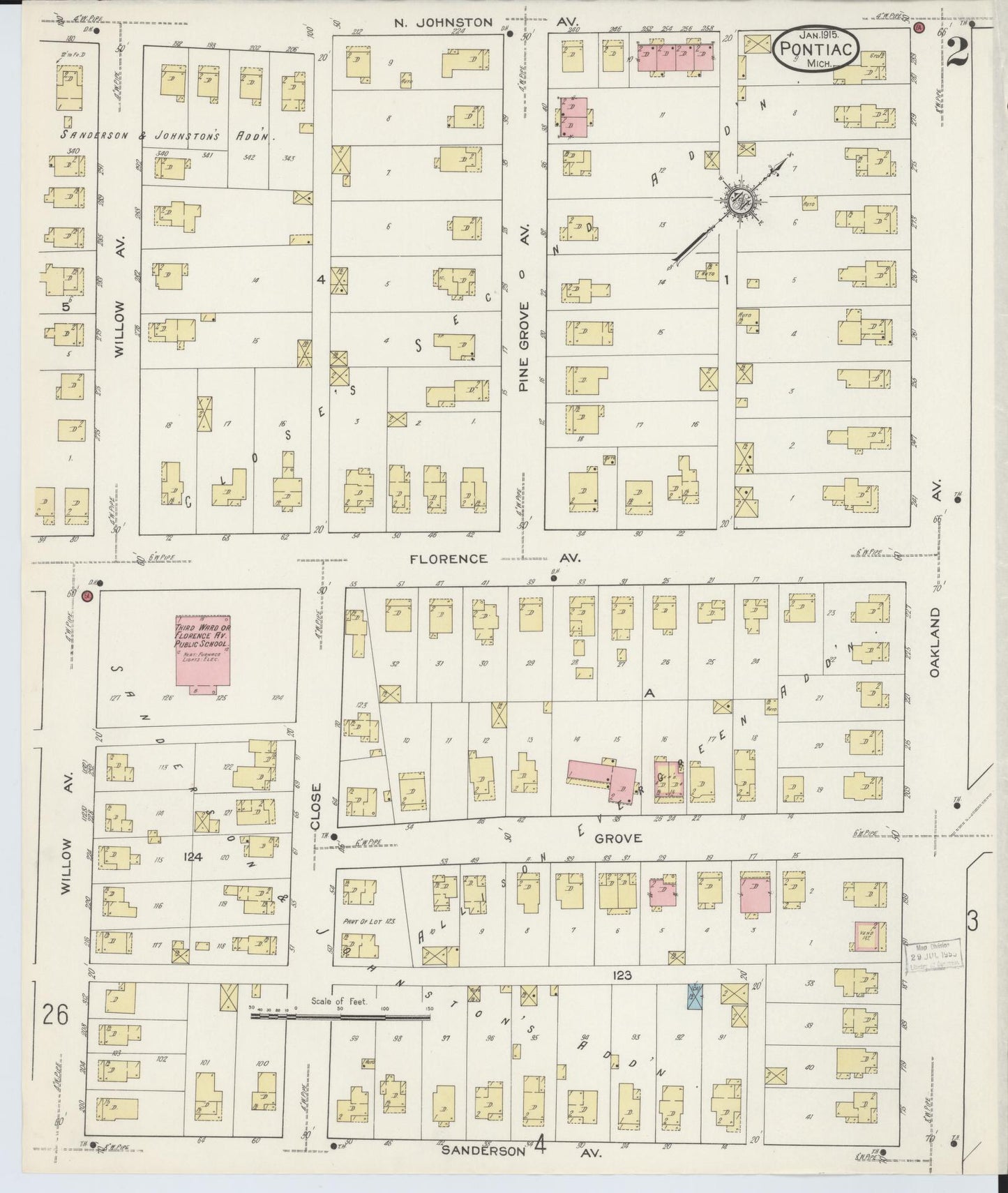 Sanborn Fire Insurance Map from Pontiac, Oakland County, Michigan (1915), Sheet #0002 - Complete Map Set gallery image, historic Sanborn map, vintage wall art, Michigan Michigan
