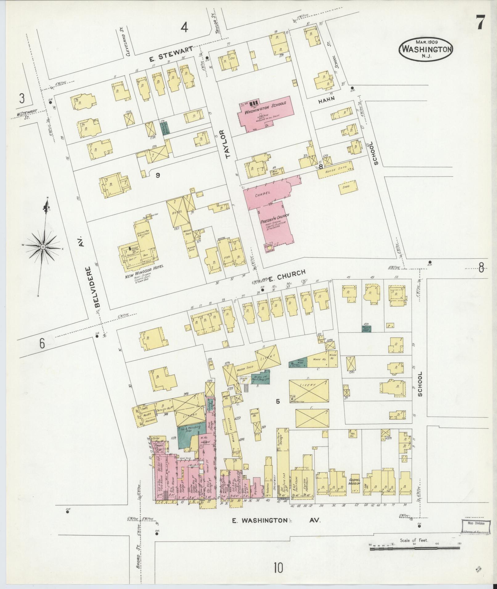 Sanborn Fire Insurance Map from Washington, Warren County, New Jersey (1909), Sheet #0007 - Historic Sanborn Fire Insurance Map Print, vintage old map wall art, antique decor, genealogy gift, Washington Washington map