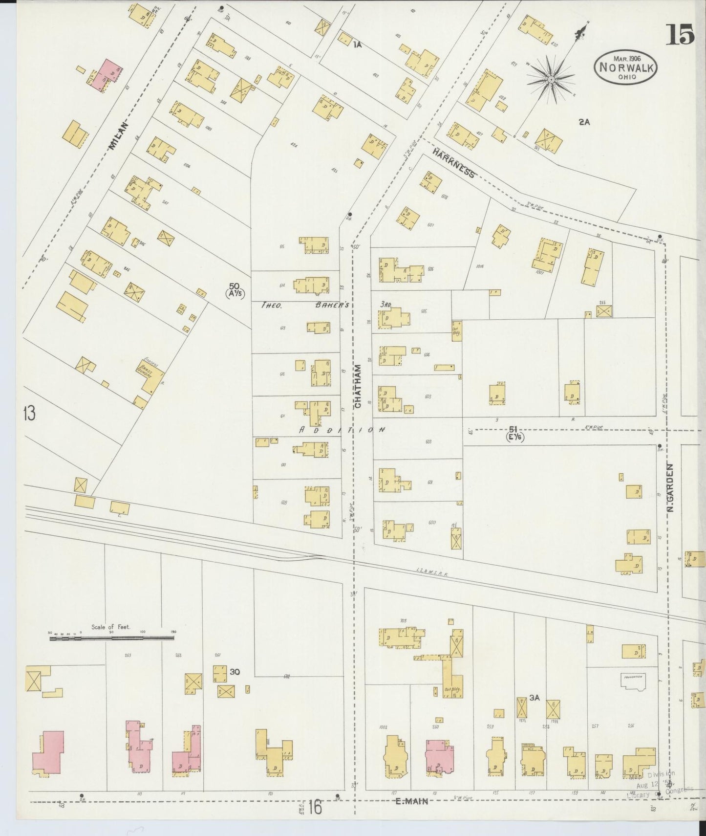 Sanborn Fire Insurance Map from Norwalk, Huron County, Ohio (1906), Sheet #0015 - Historic Sanborn Fire Insurance Map Print, vintage old map wall art, antique decor, genealogy gift, Ohio Ohio map