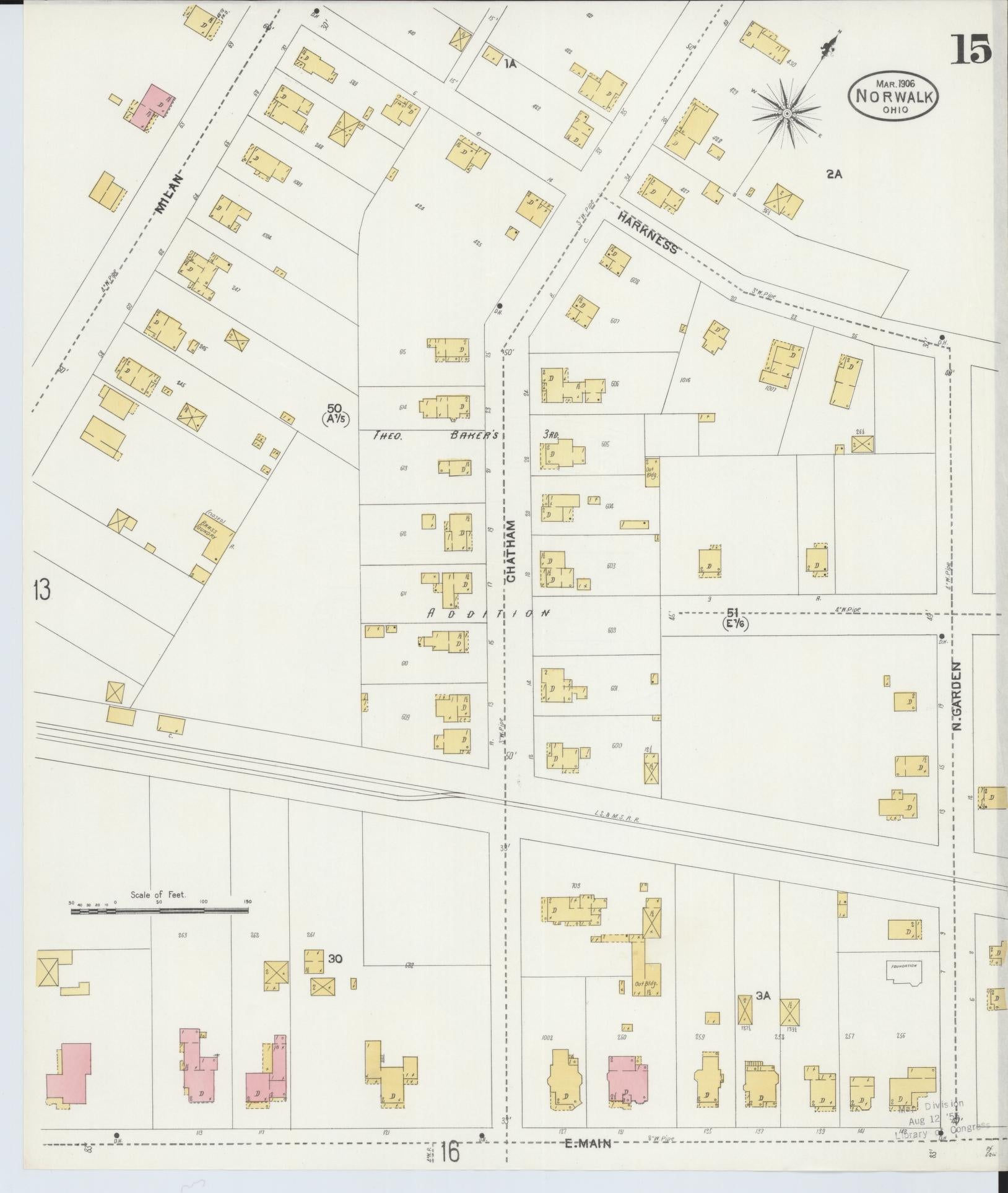 Sanborn Fire Insurance Map from Norwalk, Huron County, Ohio (1906), Sheet #0015 - Historic Sanborn Fire Insurance Map Print, vintage old map wall art, antique decor, genealogy gift, Ohio Ohio map
