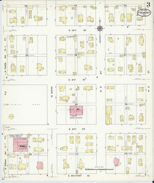 Sanborn Fire Insurance Map from Fremont, Dodge County, Nebraska (1909), Sheet #0003 - Historic Sanborn Fire Insurance Map Print, vintage old map wall art, antique decor, genealogy gift, Nebraska Nebraska map