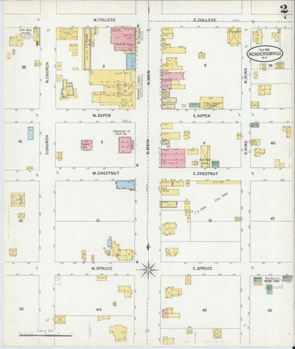 Sanborn Fire Insurance Map from Hendersonville, Henderson County, North Carolina (1901), Sheet #0002 - Complete Map Set gallery image, historic Sanborn map, vintage wall art, North Carolina North Carolina