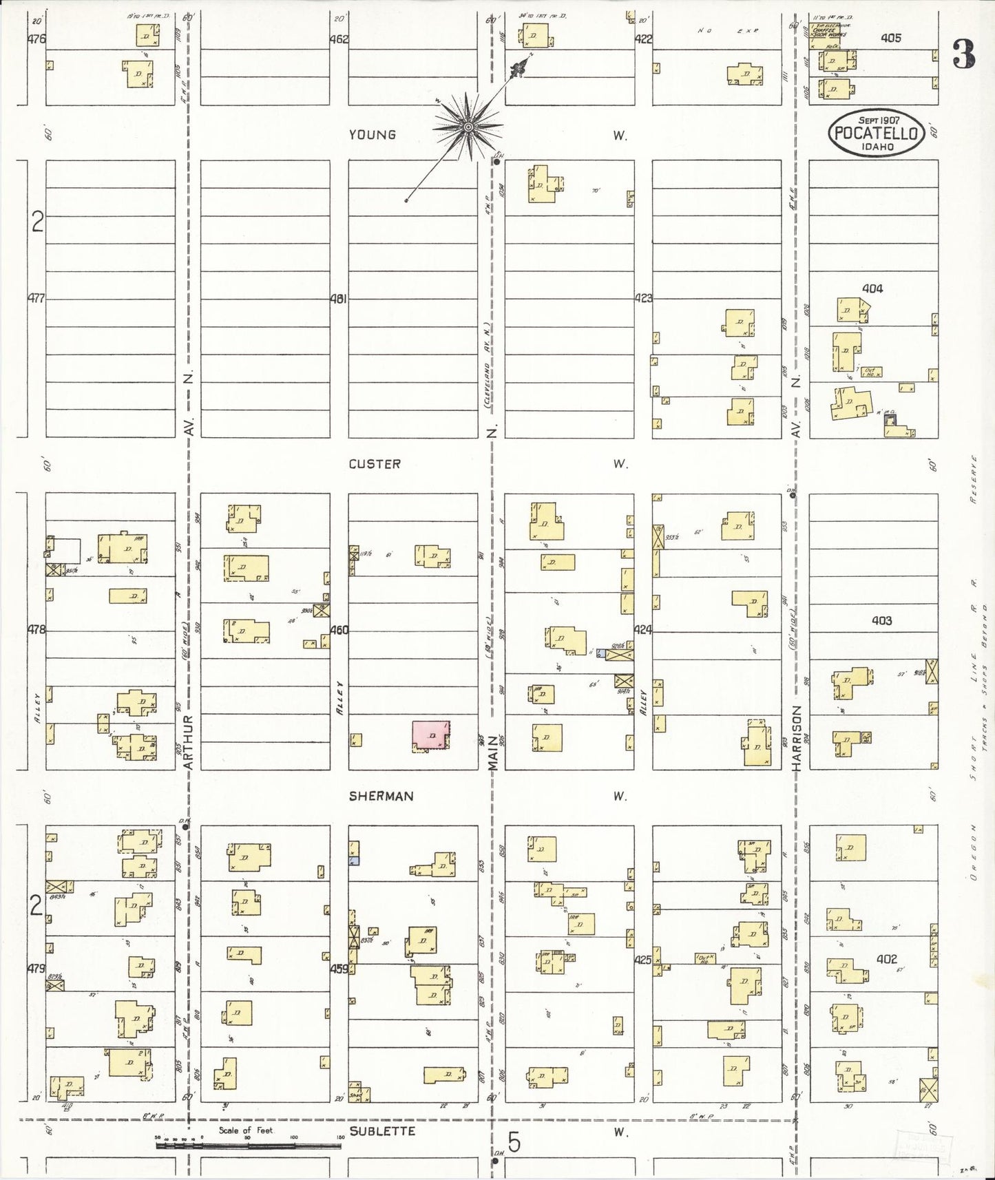 Sanborn Fire Insurance Map from Pocatello, Bannock County, Idaho (1907), Sheet #0003 - Historic Sanborn Fire Insurance Map Print, vintage old map wall art, antique decor, genealogy gift, Idaho Idaho map