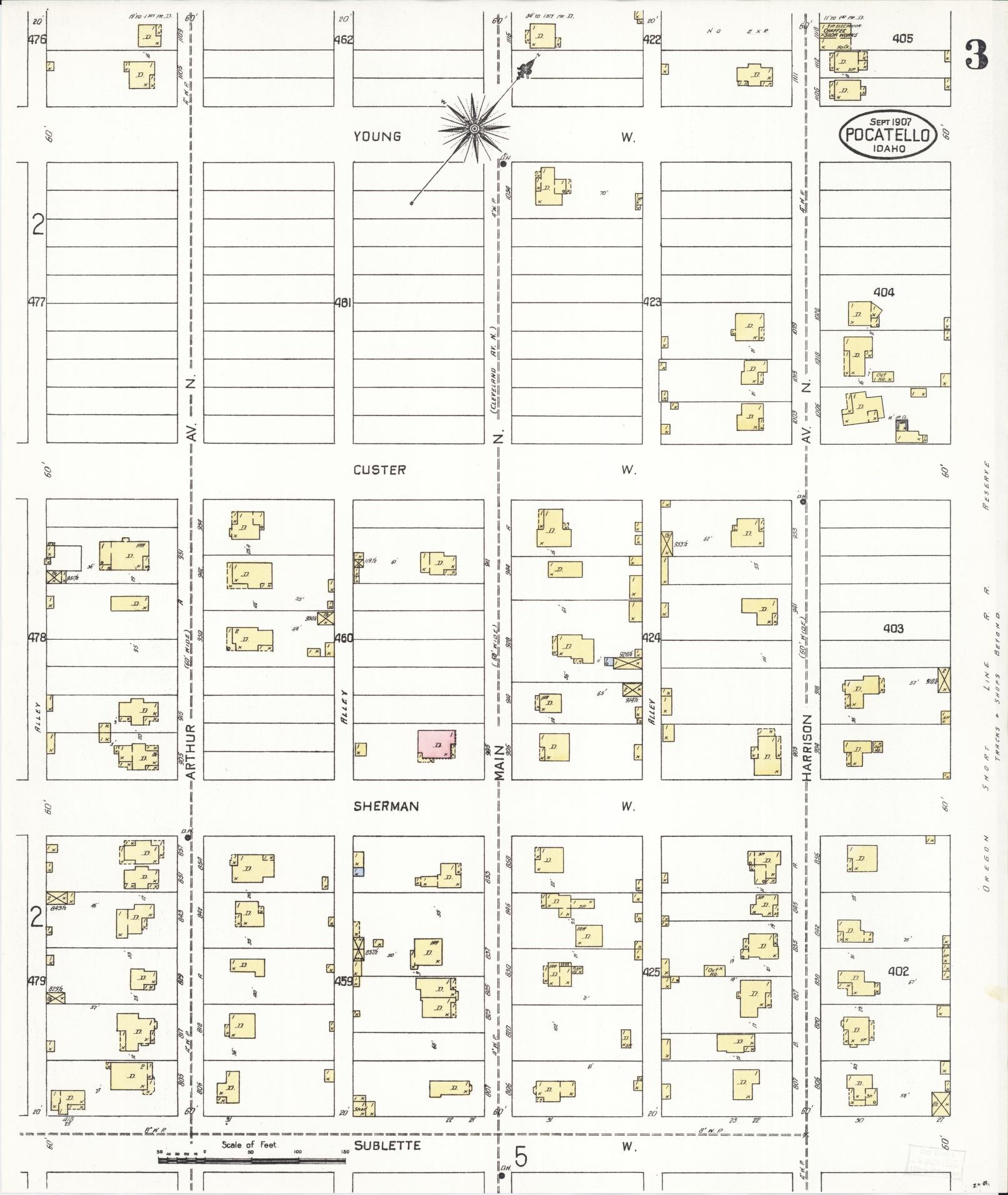Sanborn Fire Insurance Map from Pocatello, Bannock County, Idaho (1907), Sheet #0003 - Historic Sanborn Fire Insurance Map Print, vintage old map wall art, antique decor, genealogy gift, Idaho Idaho map