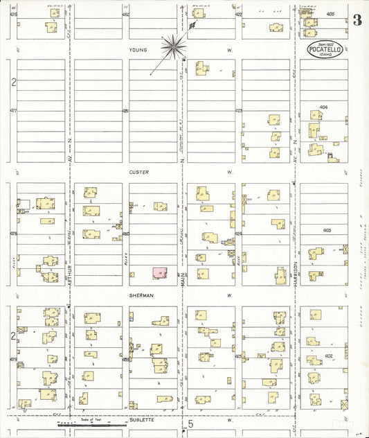 Sanborn Fire Insurance Map from Pocatello, Bannock County, Idaho (1907), Sheet #0003 - Historic Sanborn Fire Insurance Map Print, vintage old map wall art, antique decor, genealogy gift, Idaho Idaho map