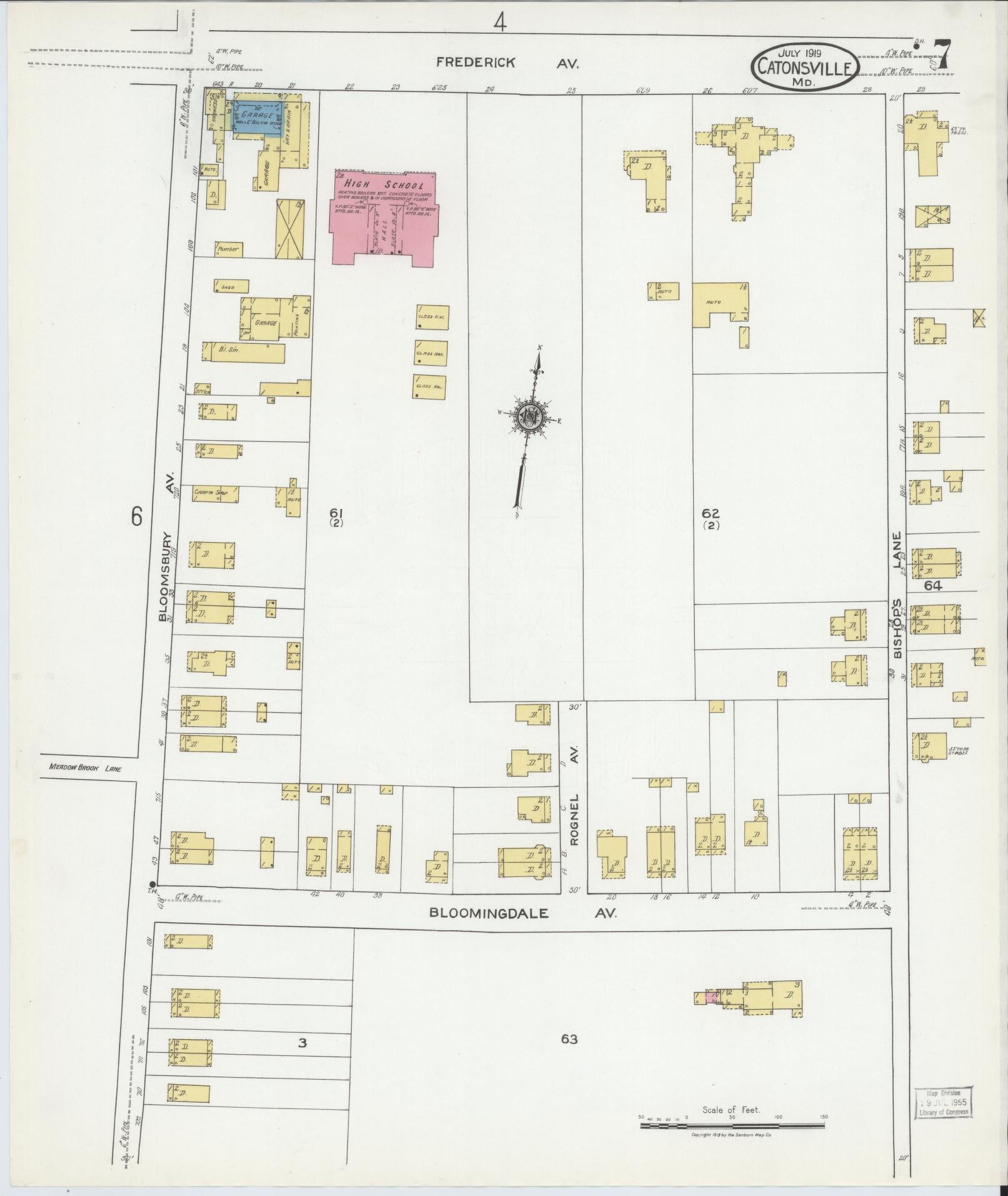Sanborn Fire Insurance Map from Catonsville, Baltimore County, Maryland (1919), Sheet #0007 - Complete Map Set gallery image, historic Sanborn map, vintage wall art, Maryland Maryland