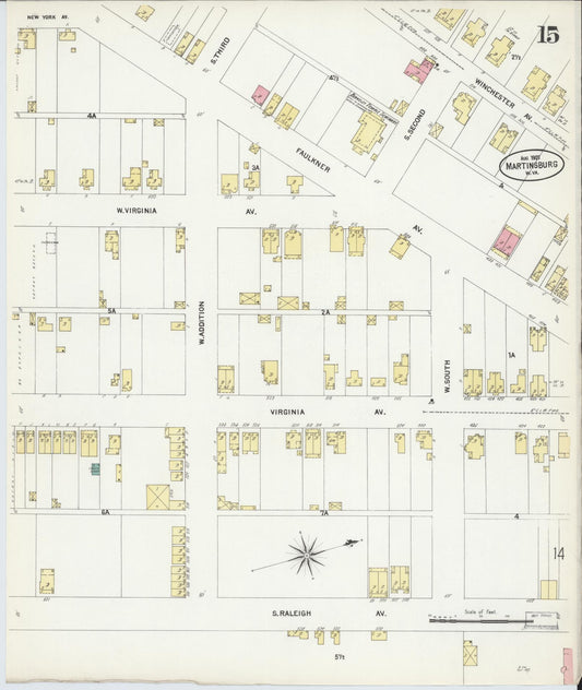 Sanborn Fire Insurance Map from Martinsburg, Berkeley County, West Virginia (1907), Sheet #0015 - Historic Sanborn Fire Insurance Map Print, vintage old map wall art, antique decor, genealogy gift, West Virginia West Virginia map