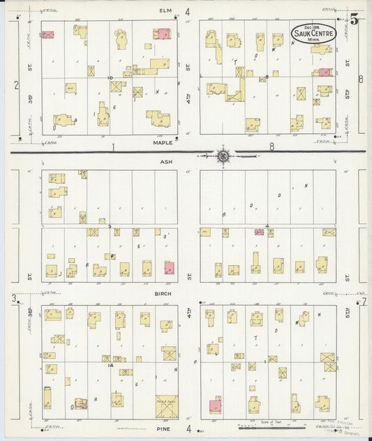 Sanborn Fire Insurance Map from Sauk Centre, Stearns County, Minnesota (1916), Sheet #0005 - Historic Sanborn Fire Insurance Map Print, vintage old map wall art, antique decor, genealogy gift, Minnesota Minnesota map