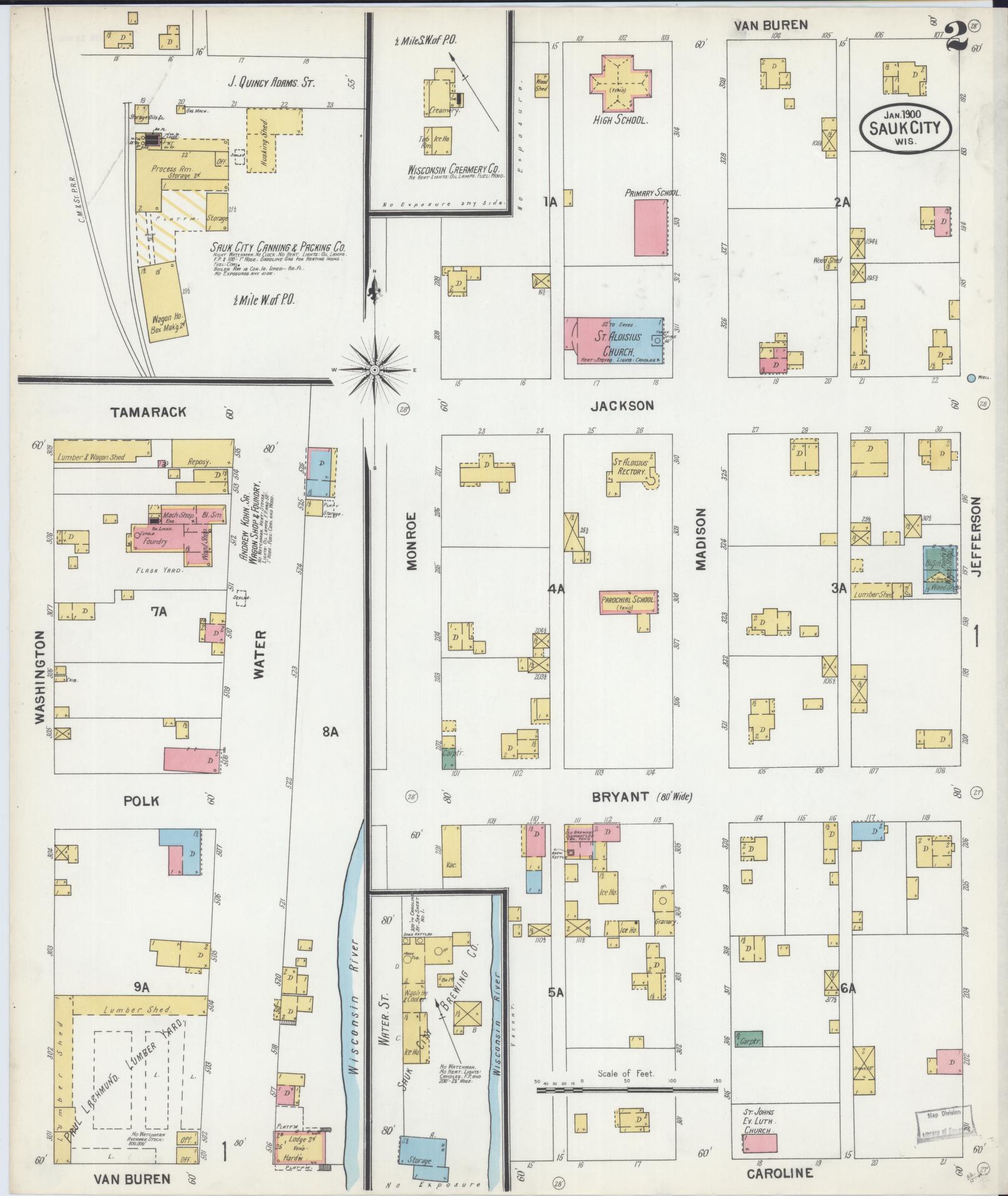 Sanborn Fire Insurance Map from Sauk City, Sauk County, Wisconsin (1900), Sheet #0002 - Complete Map Set gallery image, historic Sanborn map, vintage wall art, Wisconsin Wisconsin