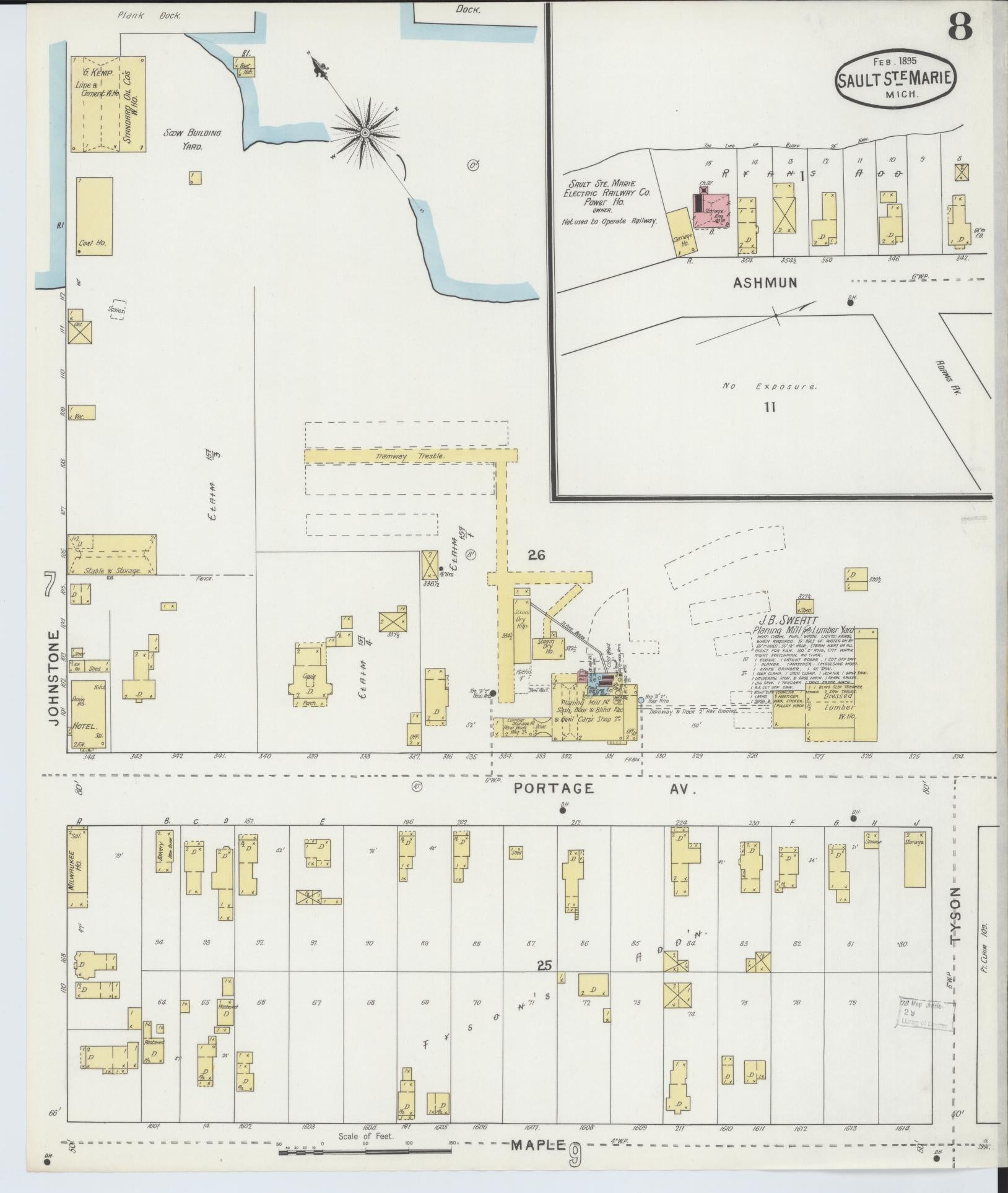 Sanborn Fire Insurance Map from Sault Sainte Marie, Chippewa County, Michigan (1895), Sheet #0008 - Complete Map Set gallery image, historic Sanborn map, vintage wall art, Michigan Michigan