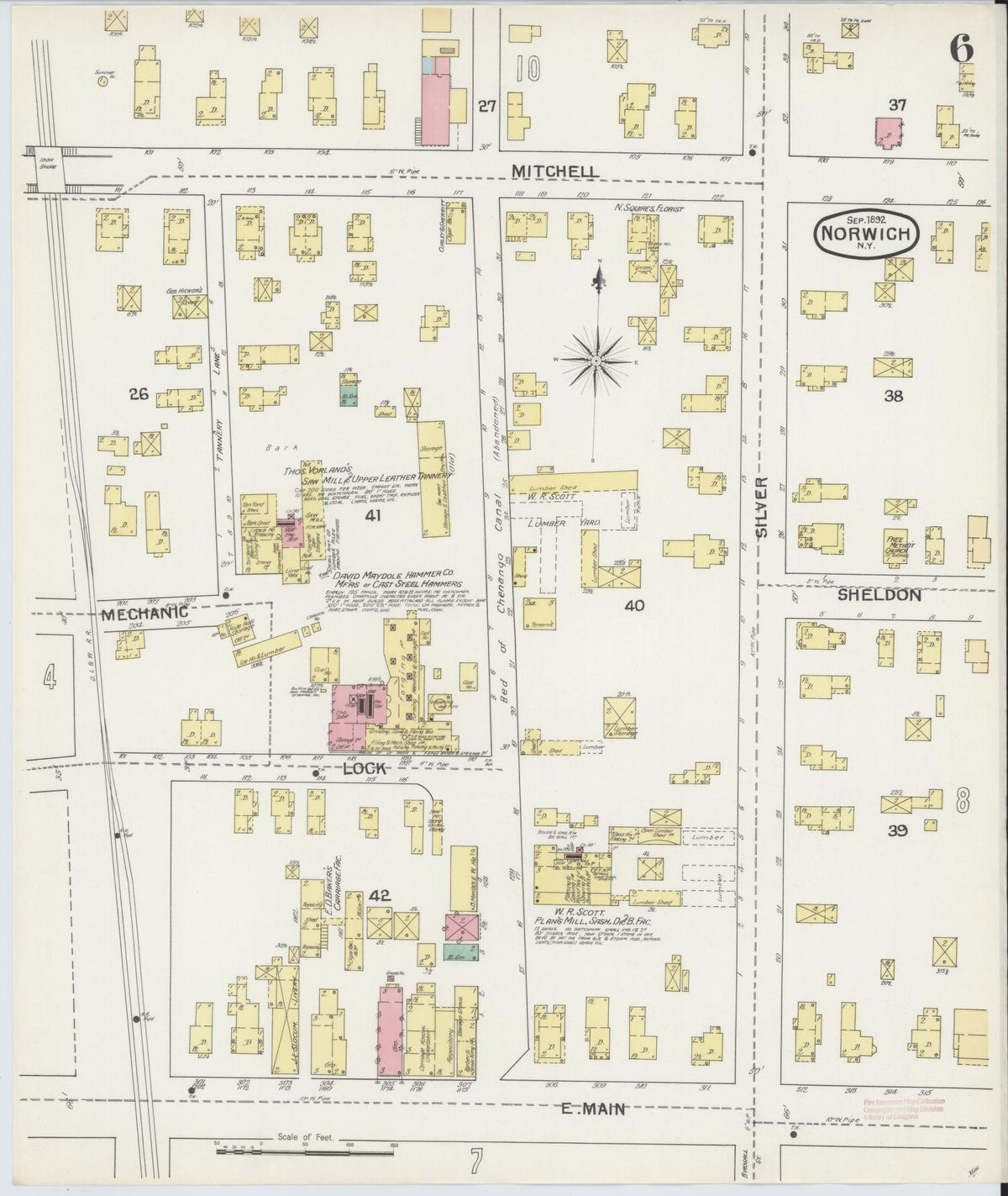 Sanborn Fire Insurance Map from Norwich, Chenango County, New York (1892), Sheet #0006 - Complete Map Set gallery image, historic Sanborn map, vintage wall art, New York New York