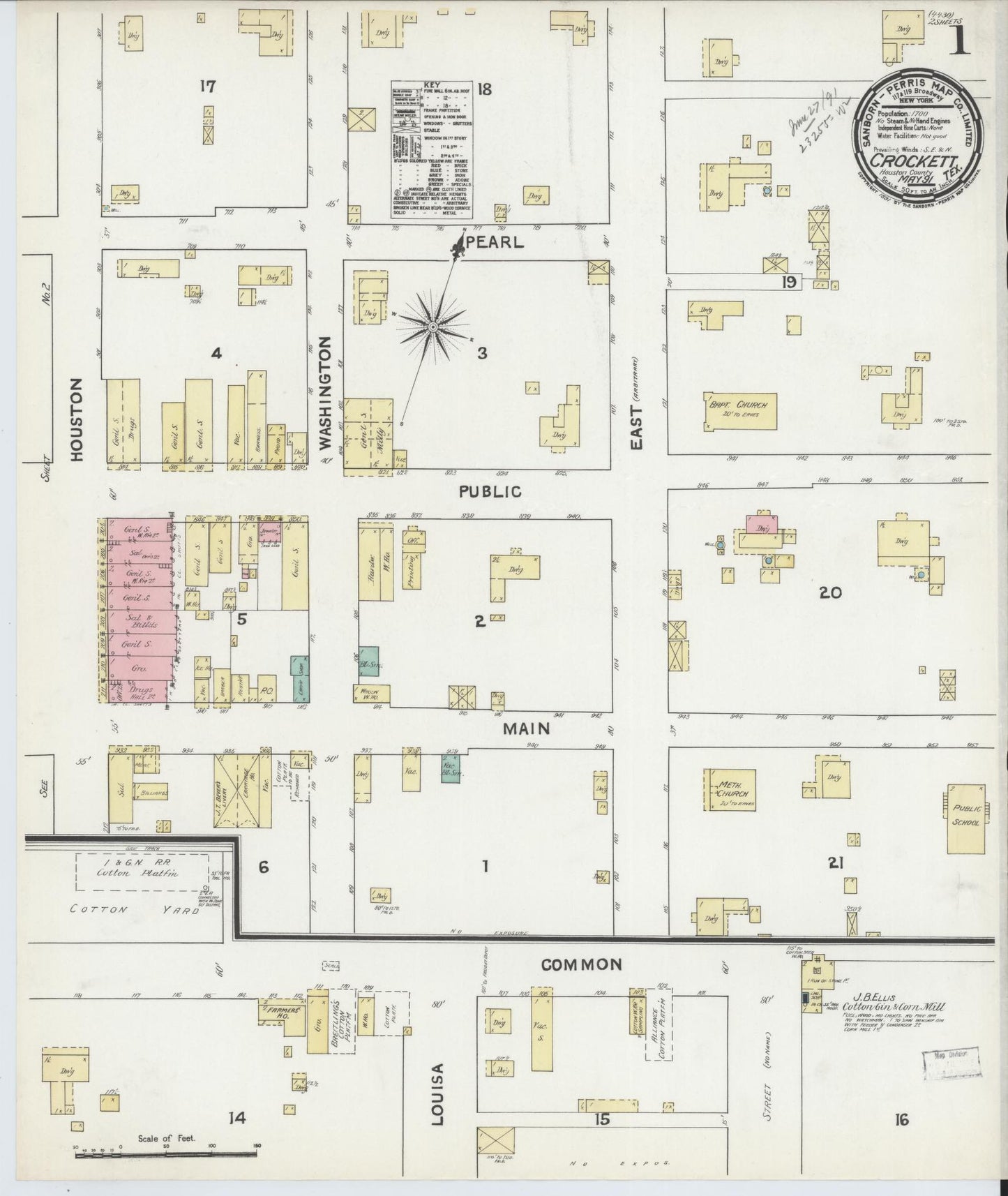 Sanborn Fire Insurance Map from Crockett, Houston County, Texas. (1891) – Historic Sanborn Fire Insurance Map Print