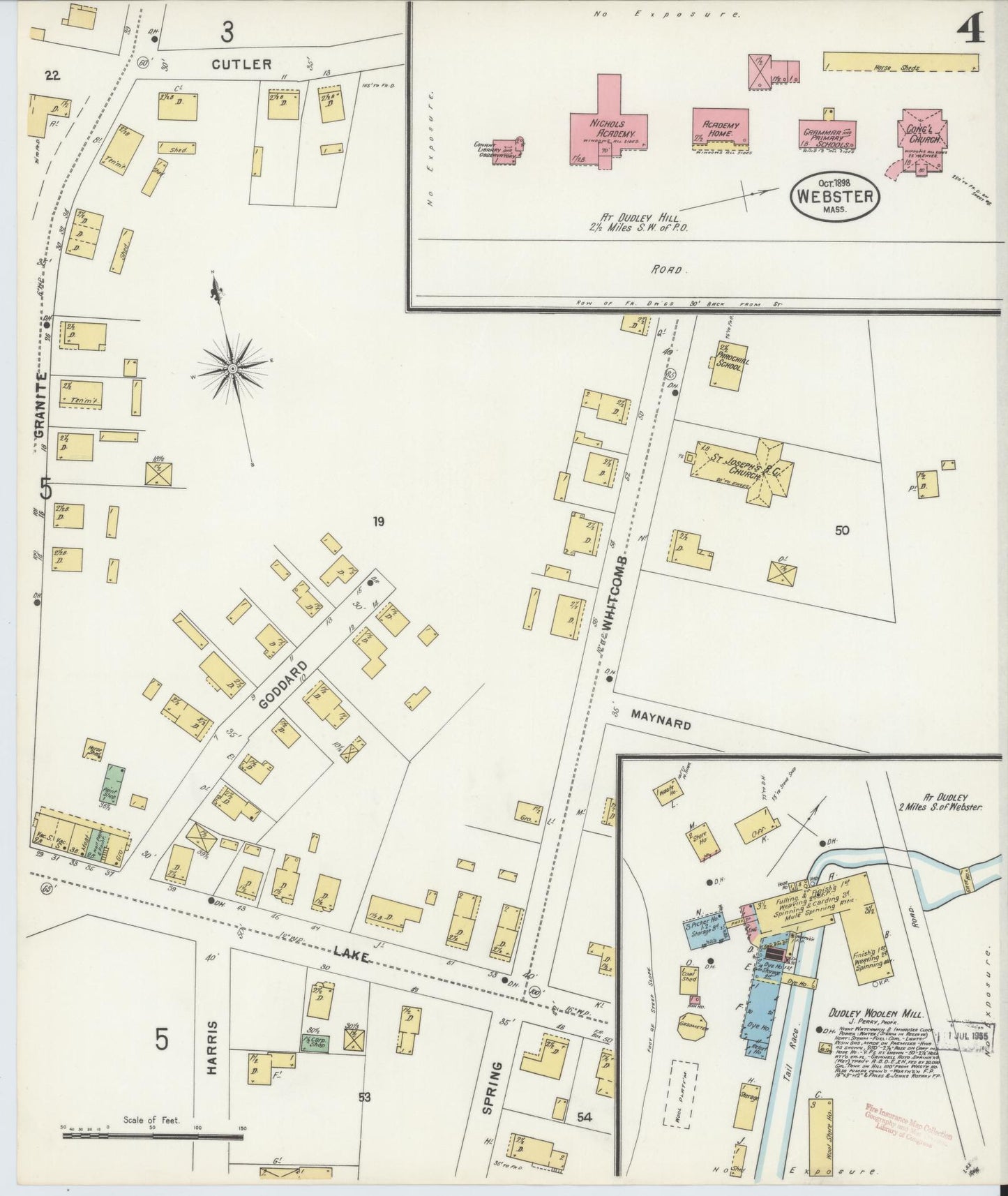 Sanborn Fire Insurance Map from Webster, Worcester County, Massachusetts (1898), Sheet #0004 - Complete Map Set gallery image, historic Sanborn map, vintage wall art, Massachusetts Massachusetts