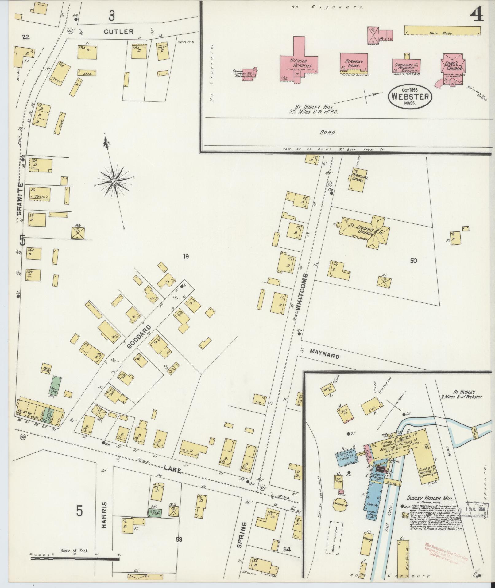 Sanborn Fire Insurance Map from Webster, Worcester County, Massachusetts (1898), Sheet #0004 - Complete Map Set gallery image, historic Sanborn map, vintage wall art, Massachusetts Massachusetts