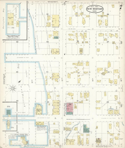 Sanborn Fire Insurance Map from New Whatcom, Whatcom County, Washington (1897), Sheet #0007 - Complete Map Set gallery image, historic Sanborn map, vintage wall art, Washington Washington