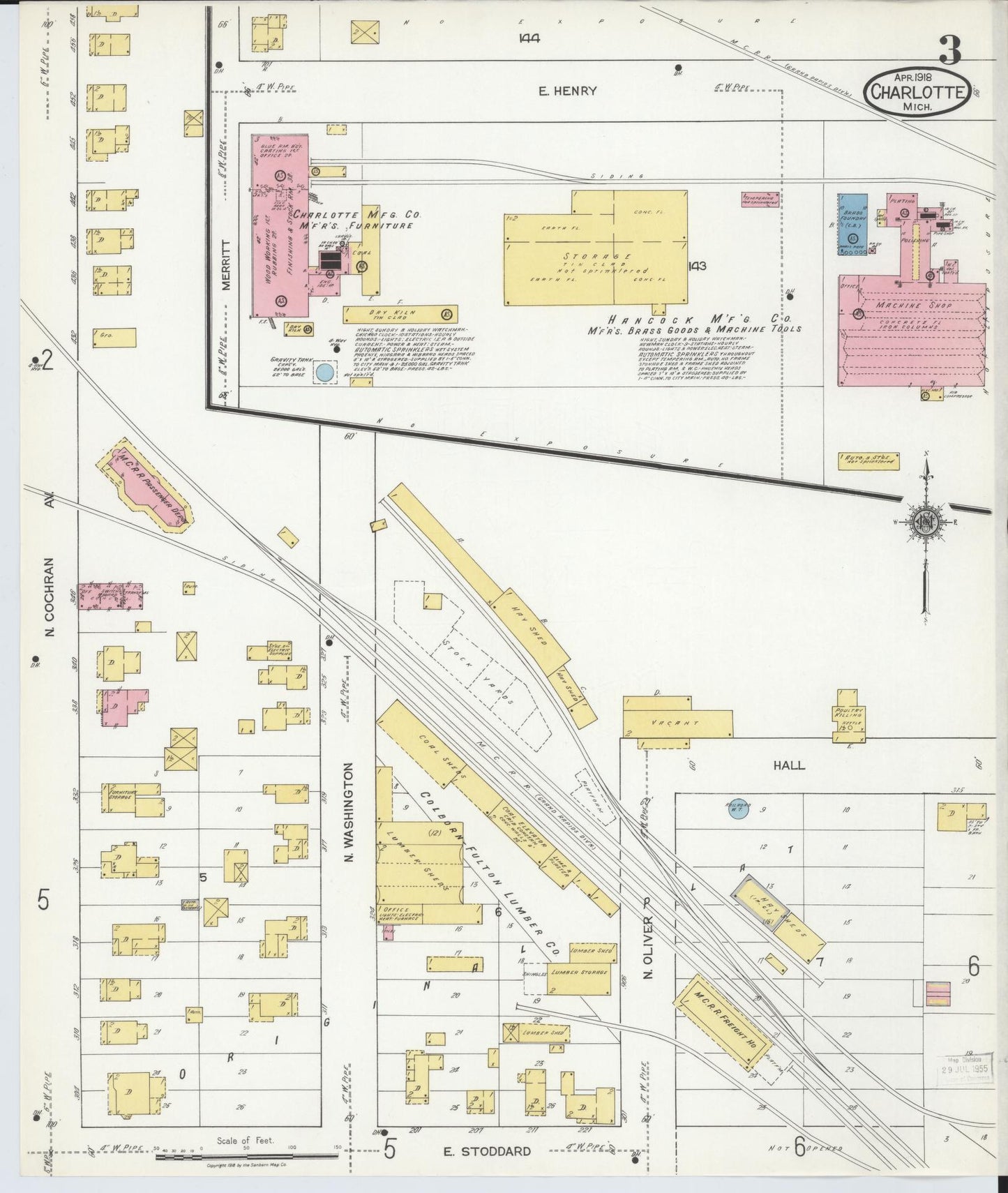 Sanborn Fire Insurance Map from Charlotte, Eaton County, Michigan (1918), Sheet #0003 - Complete Map Set gallery image, historic Sanborn map, vintage wall art, Michigan Michigan