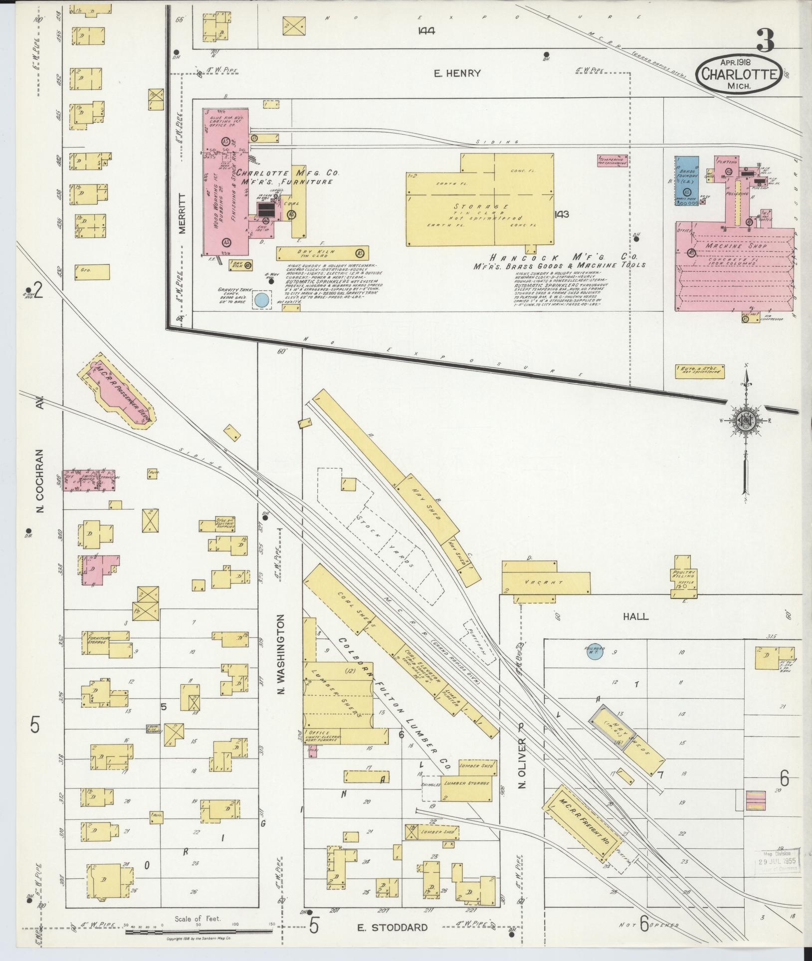 Sanborn Fire Insurance Map from Charlotte, Eaton County, Michigan (1918), Sheet #0003 - Complete Map Set gallery image, historic Sanborn map, vintage wall art, Michigan Michigan
