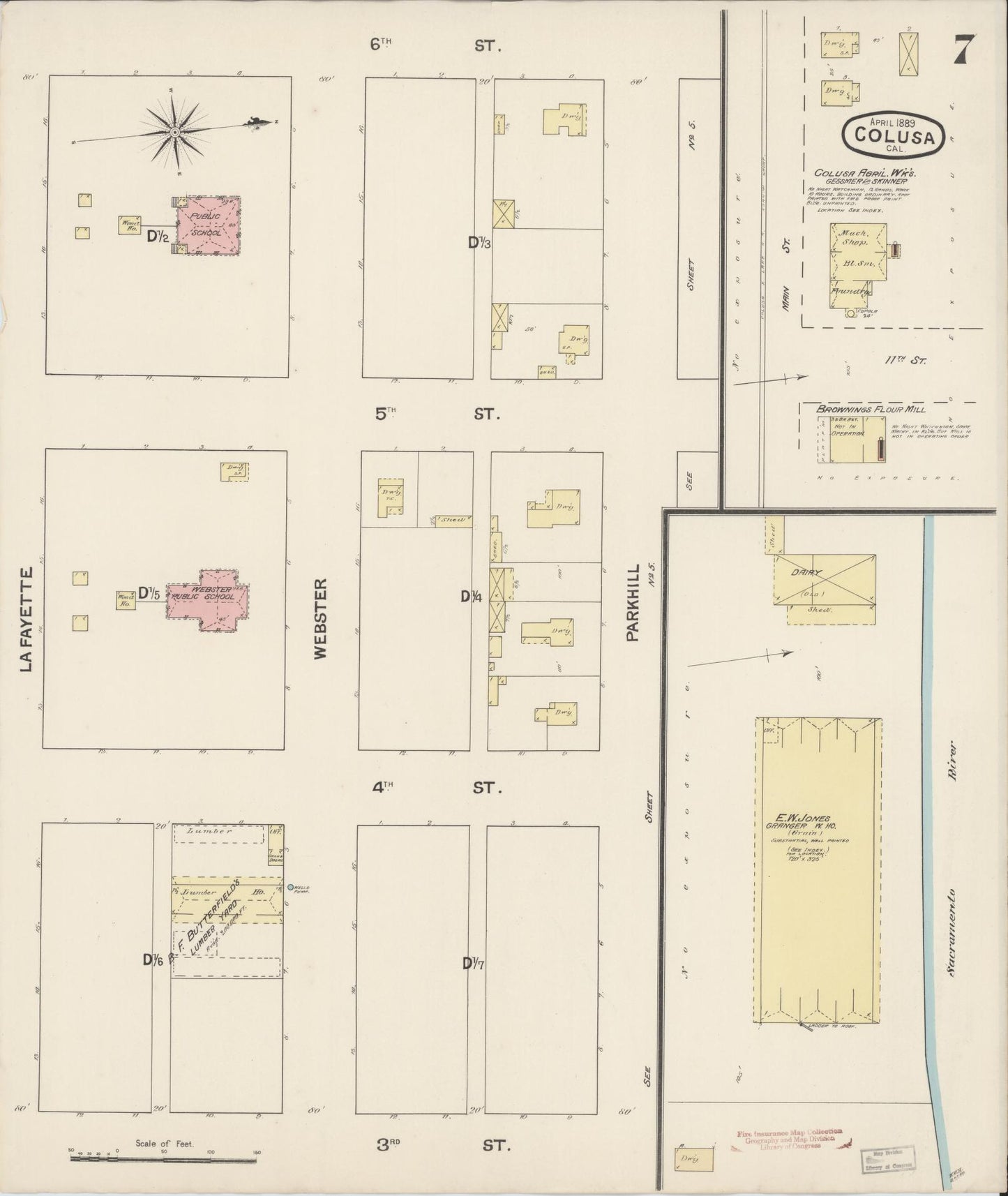 Sanborn Fire Insurance Map from Colusa, Colusa County, California (1889), Sheet #0007 - Historic Sanborn Fire Insurance Map Print, vintage old map wall art, antique decor, genealogy gift, California California map