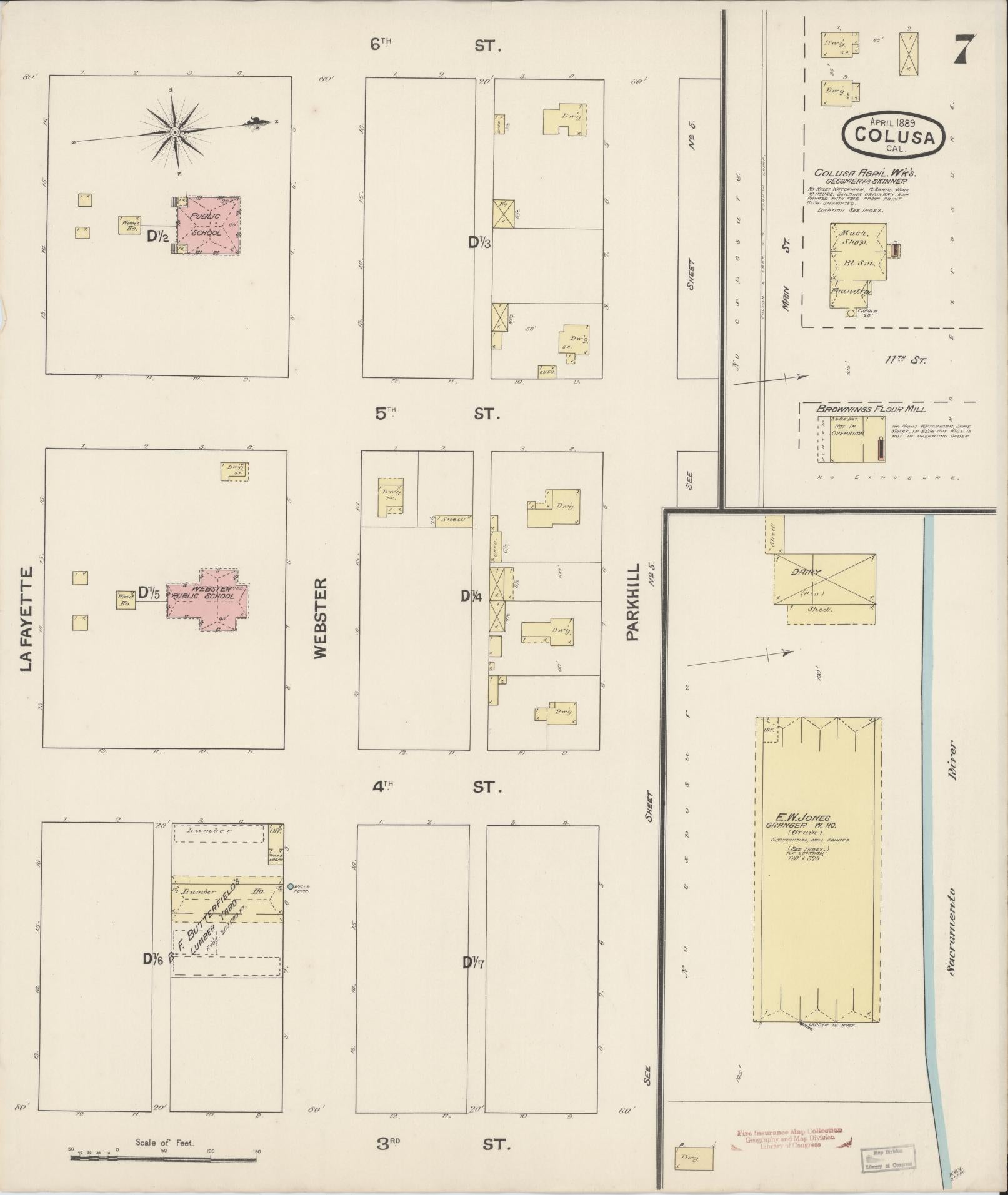 Sanborn Fire Insurance Map from Colusa, Colusa County, California (1889), Sheet #0007 - Historic Sanborn Fire Insurance Map Print, vintage old map wall art, antique decor, genealogy gift, California California map