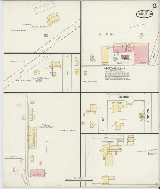 Sanborn Fire Insurance Map from Edgefield, Edgefield County, South Carolina (1894), Sheet #0002 - Historic Sanborn Fire Insurance Map Print, vintage old map wall art, antique decor, genealogy gift, South Carolina South Carolina map