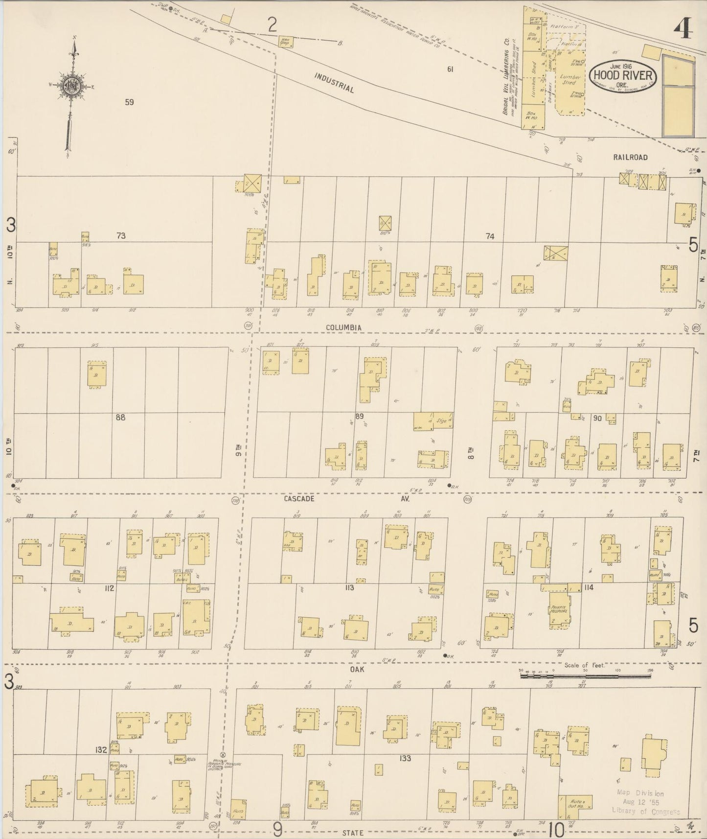 Sanborn Fire Insurance Map from Hood River, Hood River County, Oregon (1916), Sheet #0004 - Historic Sanborn Fire Insurance Map Print, vintage old map wall art, antique decor, genealogy gift, Oregon Oregon map