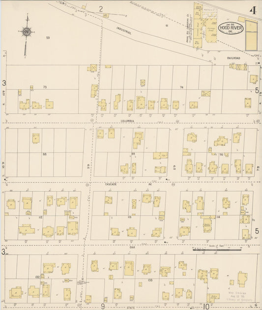 Sanborn Fire Insurance Map from Hood River, Hood River County, Oregon (1916), Sheet #0004 - Historic Sanborn Fire Insurance Map Print, vintage old map wall art, antique decor, genealogy gift, Oregon Oregon map