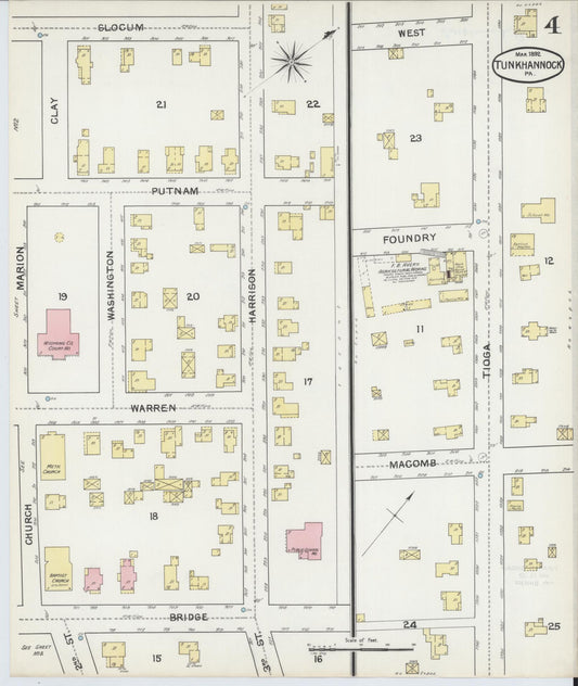 Sanborn Fire Insurance Map from Tunkhannock, Wyoming County, Pennsylvania (1892), Sheet #0004 - Historic Sanborn Fire Insurance Map Print, vintage old map wall art, antique decor, genealogy gift, Tunkhannock Wyoming map