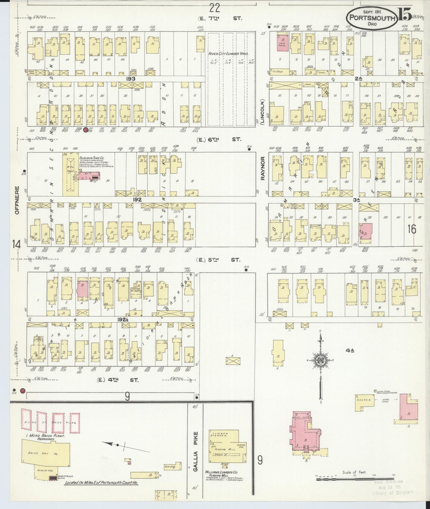 Sanborn Fire Insurance Map from Portsmouth, Scioto County, Ohio (1911), Sheet #0015 - Historic Sanborn Fire Insurance Map Print, vintage old map wall art, antique decor, genealogy gift, Ohio Ohio map