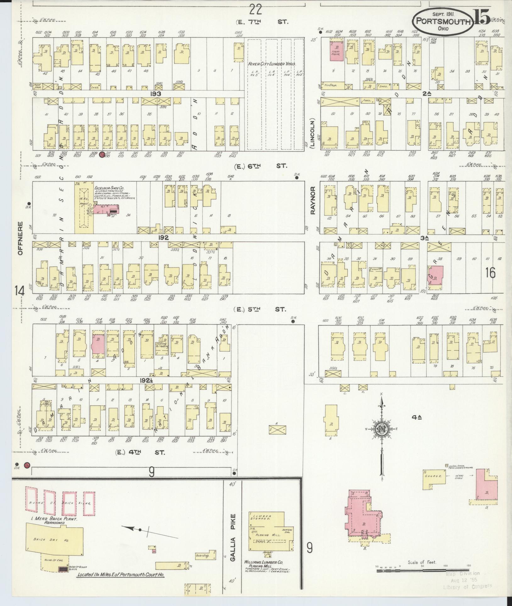 Sanborn Fire Insurance Map from Portsmouth, Scioto County, Ohio (1911), Sheet #0015 - Historic Sanborn Fire Insurance Map Print, vintage old map wall art, antique decor, genealogy gift, Ohio Ohio map