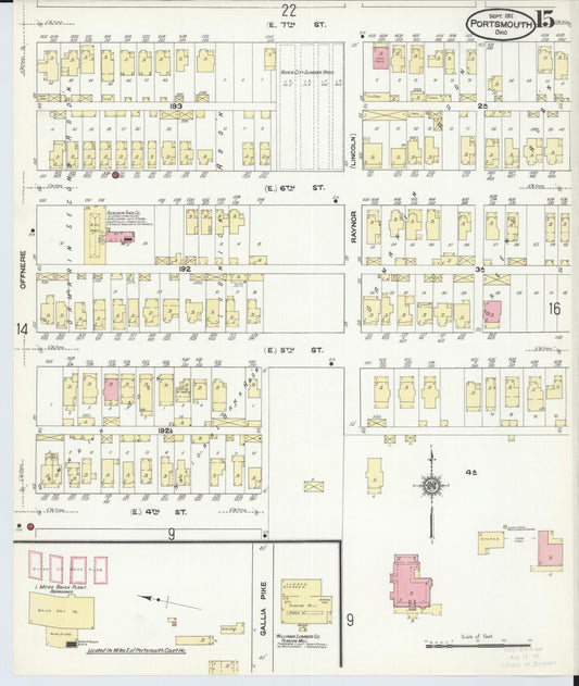 Sanborn Fire Insurance Map from Portsmouth, Scioto County, Ohio (1911), Sheet #0015 - Historic Sanborn Fire Insurance Map Print, vintage old map wall art, antique decor, genealogy gift, Ohio Ohio map