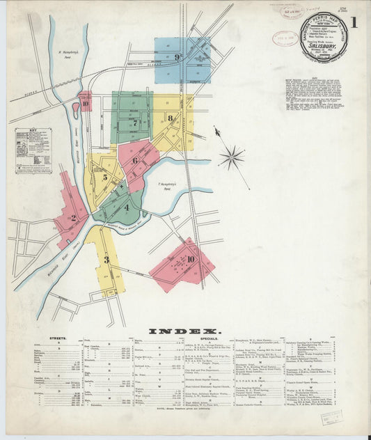 Sanborn Fire Insurance Map from Salisbury, Wicomico County, Maryland (1899), Sheet #0001 - Historic Sanborn Fire Insurance Map Print, vintage old map wall art
