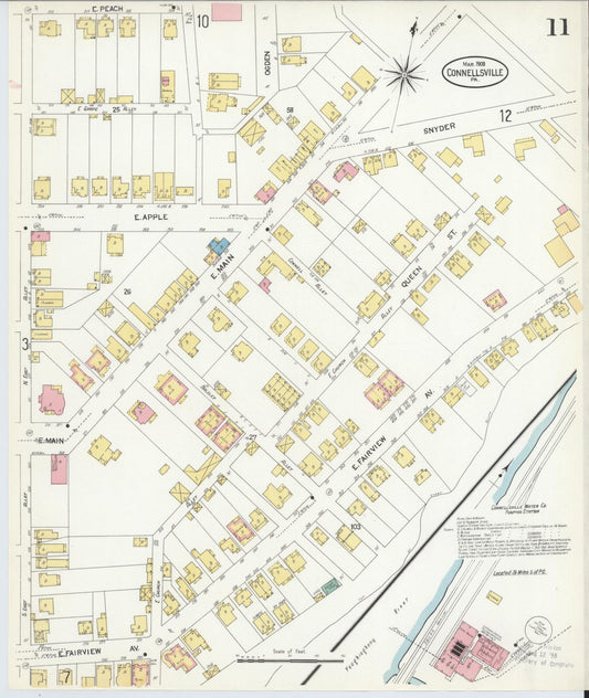 Sanborn Fire Insurance Map from Connellsville, Fayette County, Pennsylvania (1908), Sheet #0011 - Historic Sanborn Fire Insurance Map Print, vintage old map wall art, antique decor, genealogy gift, Pennsylvania Pennsylvania map