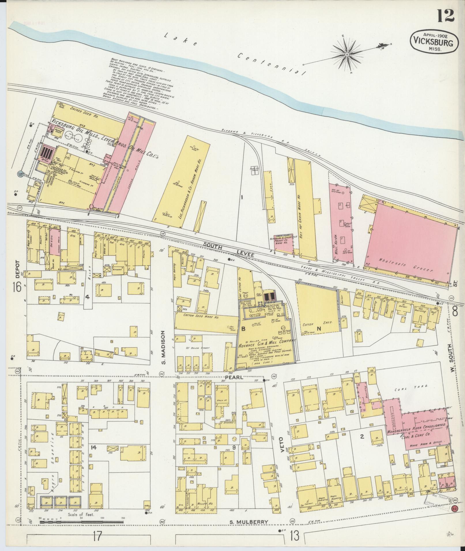 Sanborn Fire Insurance Map from Vicksburg, Warren County, Mississippi (1902), Sheet #0012 - Complete Map Set gallery image, historic Sanborn map, vintage wall art, Mississippi Mississippi