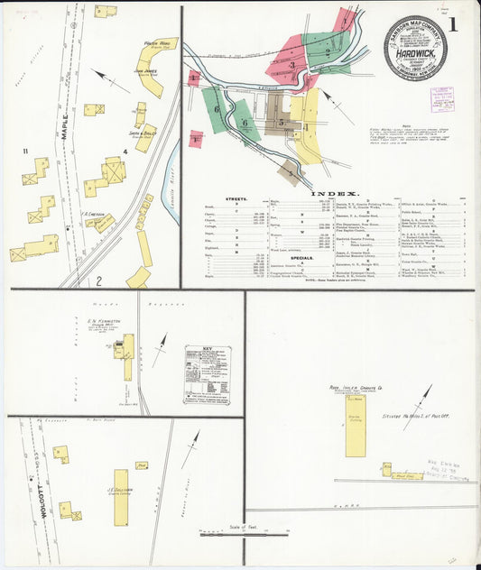 Sanborn Fire Insurance Map from Hardwick, Caledonia County, Vermont (1905), Sheet #0001 - Complete Map Set gallery image, historic Sanborn map, vintage wall art, Vermont Vermont