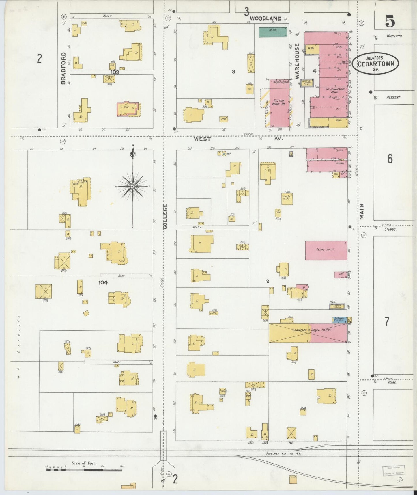 Sanborn Fire Insurance Map from Cedartown, Polk County, Georgia (1905), Sheet #0005 - Complete Map Set gallery image, historic Sanborn map, vintage wall art, Georgia Georgia